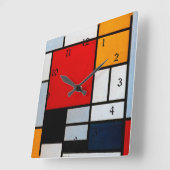 Mondrian - Zusammensetzung mit großem rotem Flugze Quadratische Wanduhr (Winkel)