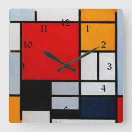 Mondrian - Zusammensetzung mit großem rotem Flugze Quadratische Wanduhr