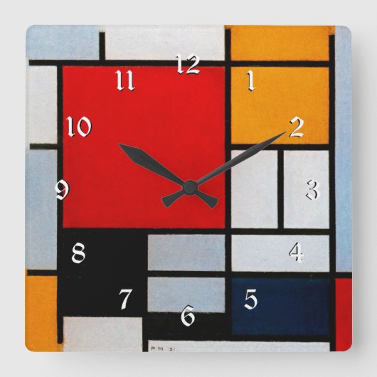 Mondrian - Zusammensetzung with large red plane Quadratische Wanduhr (Vorderseite)