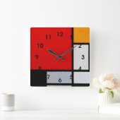 Mondrian - Zusammensetzung with large red plane Quadratische Wanduhr (Zuhause)