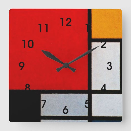Mondrian - Zusammensetzung with large red plane Quadratische Wanduhr (Vorderseite)
