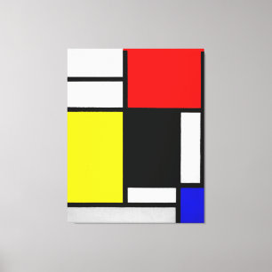 MONDRIANISCHE ZUSAMMENSETZUNG MIT ROT, GELB, SCHWA LEINWANDDRUCK