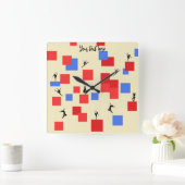Mondrians tanzende Kubes Blue Red Light Background Quadratische Wanduhr (Zuhause)