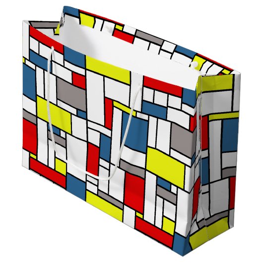 Mondrisches Design Große Geschenktüte (Vorderseite Schrägansicht)