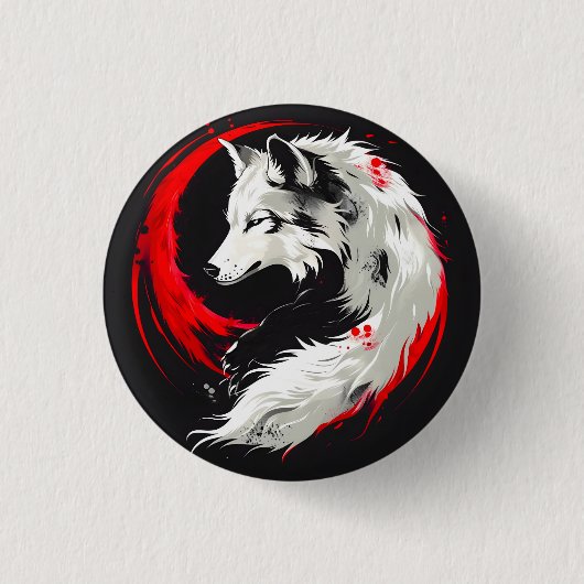 Mondroter Weißer Wolf Button (Vorderseite)