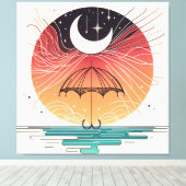 Mondruhen auf Regenschirm mit Star Rain Leinwanddruck (Insitu (Holzboden))