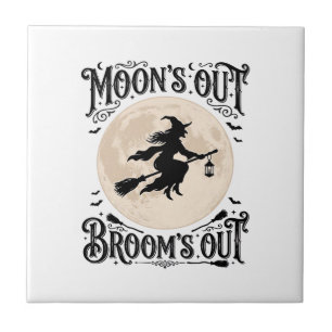 Monds raus Besen raus Hexe Halloween Fliese