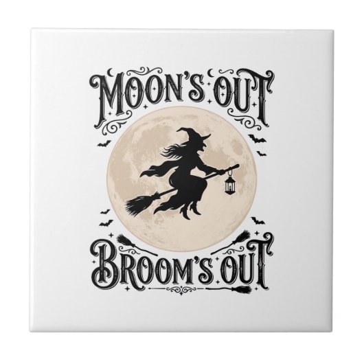 Monds raus Besen raus Hexe Halloween Fliese (Vorderseite)