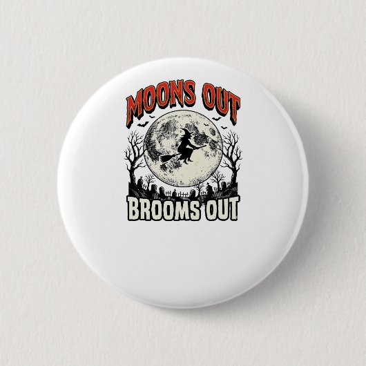 Monds raus Besen raus Vintage-Halloween-Hexendesig Button (Vorderseite)