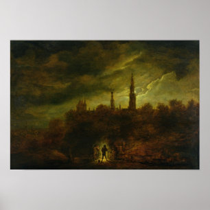 Mondschein-Landschaft Poster