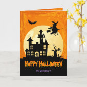 Mondschein-Spuk Haus im Graveyard - Halloween Karte (Gelbe Blume)