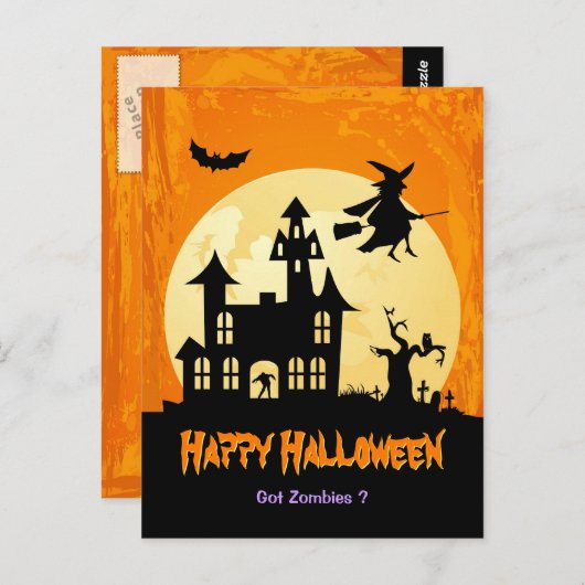 Mondschein-Spuk Haus im Graveyard - Halloween Postkarte (Vorne/Hinten)