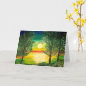 Mondschein über dem See - Gruß-Karte Karte (Gelbe Blume)