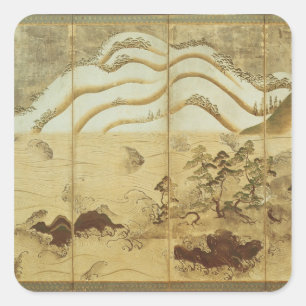 Mondschein-Winter-Landschaft Quadratischer Aufkleber