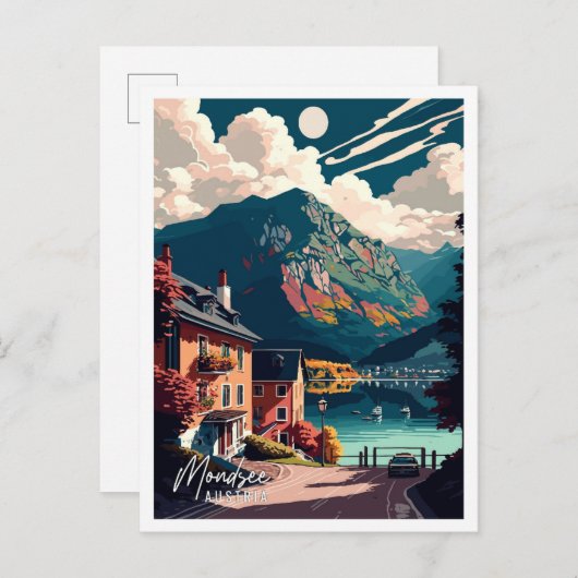Mondsee Austria Vintage Illustration Postkarte (Vorne/Hinten)