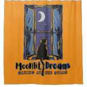 Mondsernacht: Katzennacht mit Mond und Sternen Duschvorhang (Vorderseite)