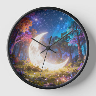 Mondsichel-Fantasie-Wald-Wanduhr Uhr
