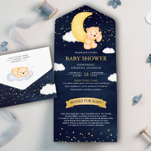Mondsichel Navy Blau Teddy Bär Baby Shower All In One Einladung