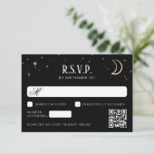 Mondsichel-Sterne QR-Code Hochzeit RSVP Karte (Stehend Vorderseite)