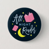 Mondsterne und rosa Bücher für die ganze Nacht Button (Vorderseite)