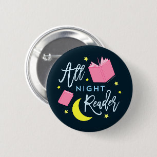 Mondsterne und rosa Bücher für die ganze Nacht Button
