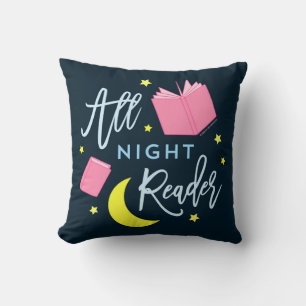 Mondsterne und rosa Bücher für die ganze Nacht Kissen
