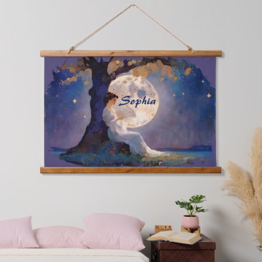 Mondträumer - Ruhiger Nachthimmel Wandteppich Mit Holzrahmen (Schlafzimmer)
