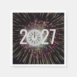 Monduhr und Feuerwerk 2026 Silvester Serviette