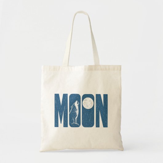 Mondwolf-Halloween-Linolschnitt-Design Tragetasche (Vorne)