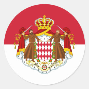 Monégasque Flag & Coat of Arms, Fahne Monaco Runder Aufkleber