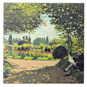 Monet - Adolphe Monet Lesen im Garten Fliese