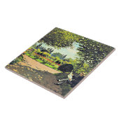 Monet - Adolphe Monet Lesen im Garten Fliese (Seite)