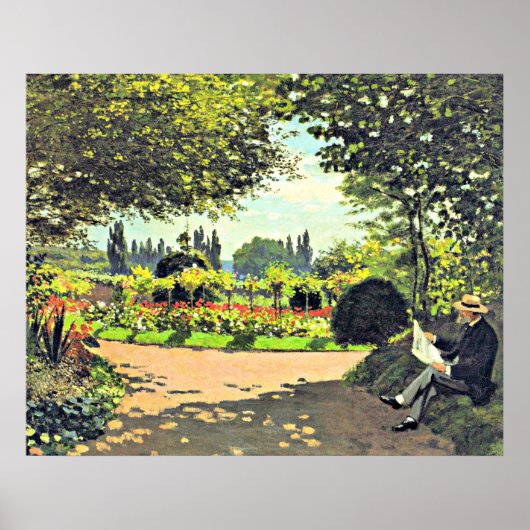 Monet - Adolphe Monet Lesen im Garten Poster (Vorne)