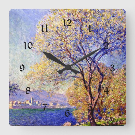 Monet - Antibes aus den Salis Gardens gesehen, Quadratische Wanduhr (Vorderseite)