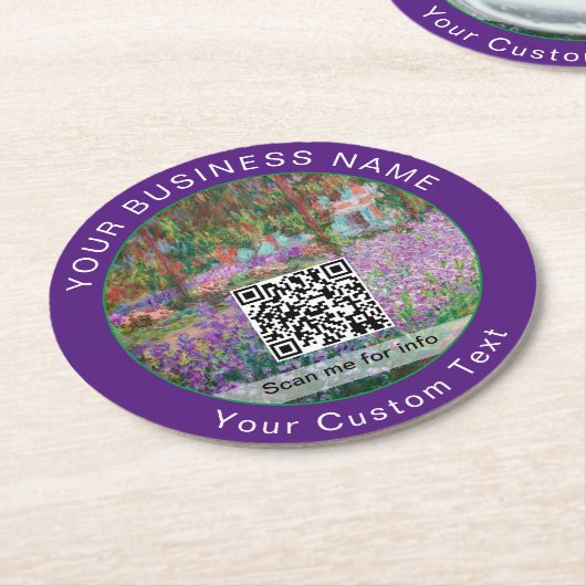 Monet - Artist's Garden at Giverny - QR Code Runder Pappuntersetzer (Angewinkelt)