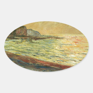 Monet Beach in Pourville Ovaler Aufkleber