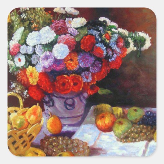 Monet Blume und Obst Quadratischer Aufkleber (Vorderseite)