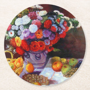 Monet Blume und Obst Runder Pappuntersetzer