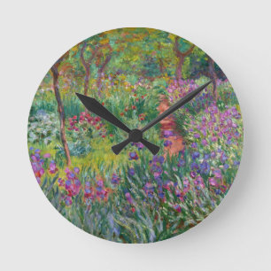 monet-blumen-vintage-die-schwertlilien-garten-in-g runde wanduhr