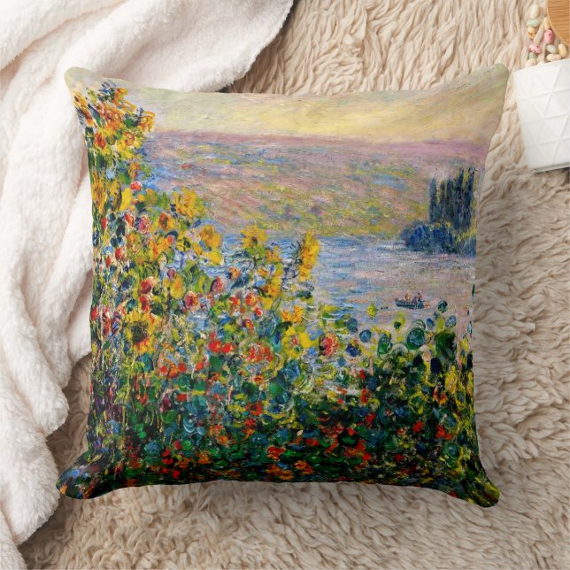 Monet - Blumenbeete in Vetheuil Kissen (Decke)