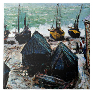 Monet - Boote am Strand von Etretat Fliese