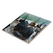 Monet - Boote am Strand von Etretat Fliese (Seite)