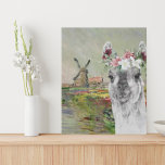 Monet Champ Tulipes and Fancy Llama Künstlicher Leinwanddruck<br><div class="desc">Beautiful and artistic compilation features Claude Monet's CHAMP TULIPES EN HOLLANDE as background with portrait of adorable llama with watercolor floral crown overlay.</div>