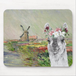 Monet Champ Tulipes und der Extravagante Llama Mousepad