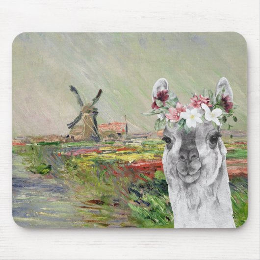 Monet Champ Tulipes und der Extravagante Llama Mousepad (Vorne)