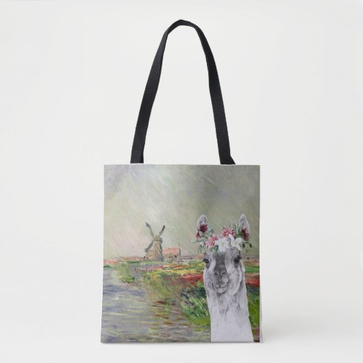 Monet Champ Tulipes und der Extravagante Llama Tasche (Vorderseite)