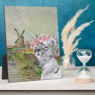 Monet Champ Tulipes und Extravagante Katze Fotoplatte