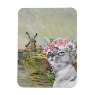 Monet Champ Tulipes und Extravagante Katze Magnet
