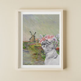 Monet Champ Tulipes und Extravagante Katze Poster
