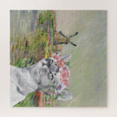 Monet Champ Tulipes und Extravagante Katze Puzzle (Horizontal)